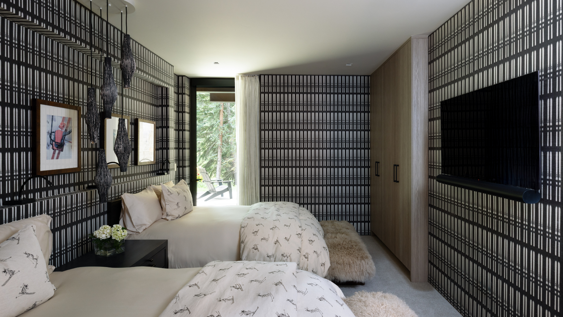 custom wallpaper with lighting in bedroom with carpet installation in CO