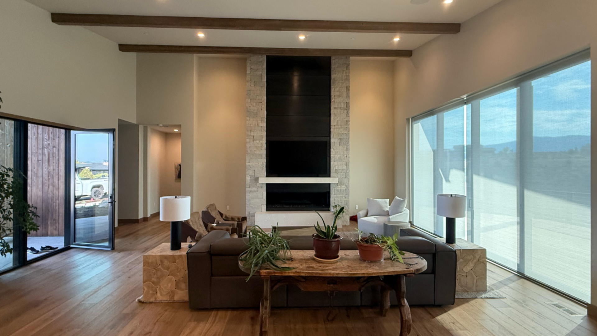 Luxury hardwood flooring in a custom Vail Valley mountain home with designer fireplace